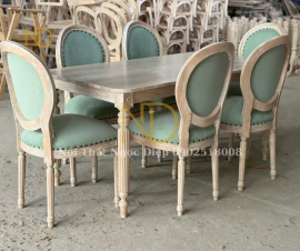 Bộ Bàn Ăn Chữ Nhật Mặt Gỗ Tân Cổ Điển 